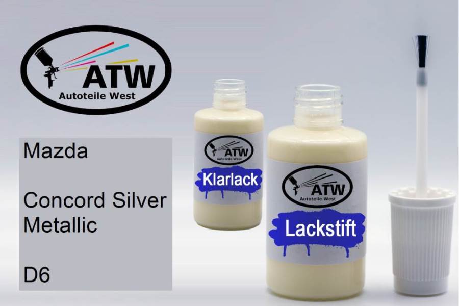 Mazda, Concord Silver Metallic, D6: 20ml Lackstift + 20ml Klarlack - Set, von ATW Autoteile West.